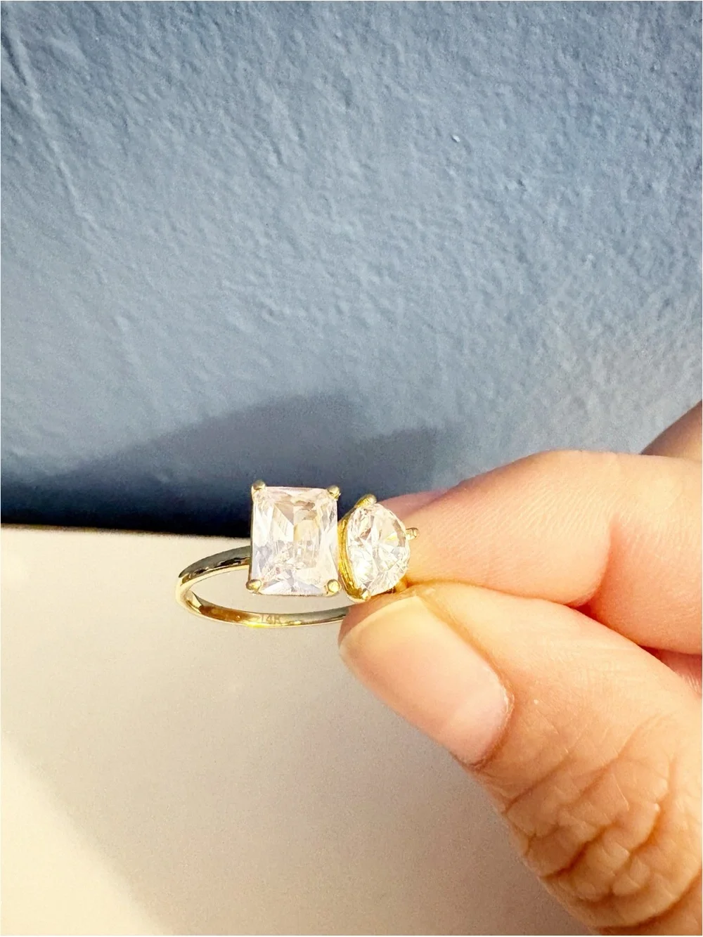 14k Solid Toi Et Moi Stone Gold Ring - Picture 3 of 3